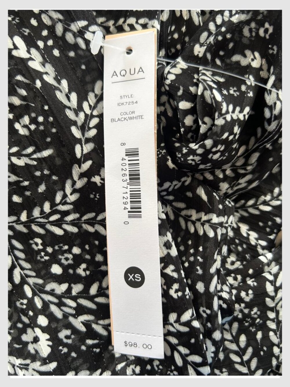 Aqua Black White Floral Ruffle Mini Dress Long Sleeve XS - Picture 8 of 10